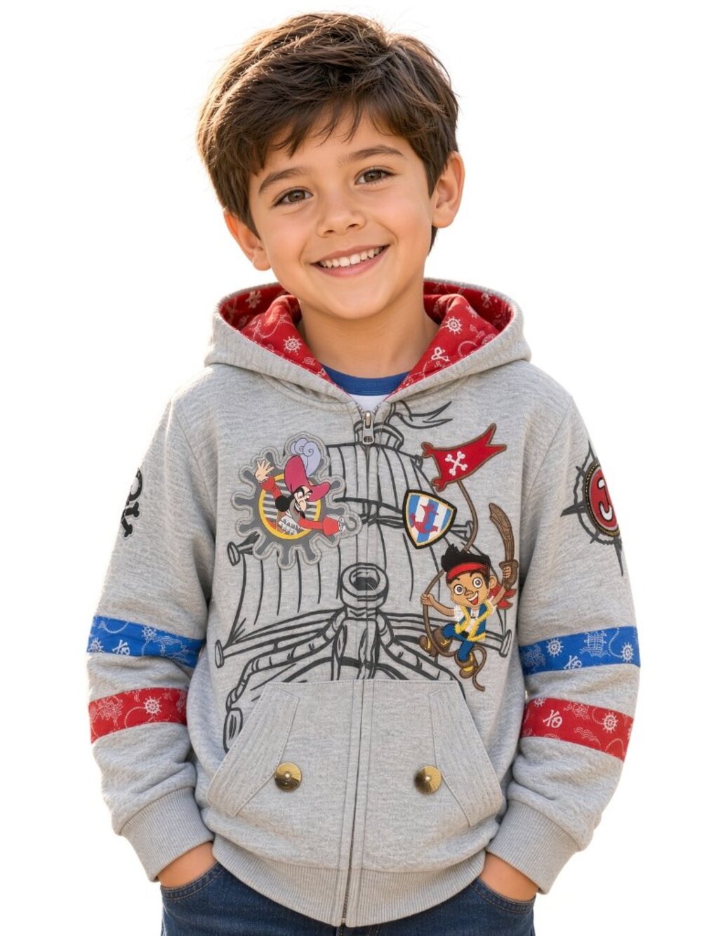 Disney Store Jake and the Never Land Pirates Hoodie Jacket Zipper Grey Gray 3